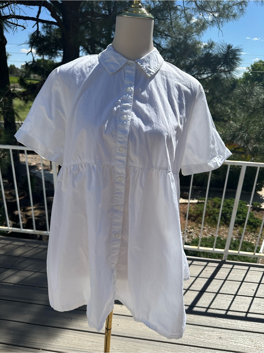White Button-Front Babydoll Shirt